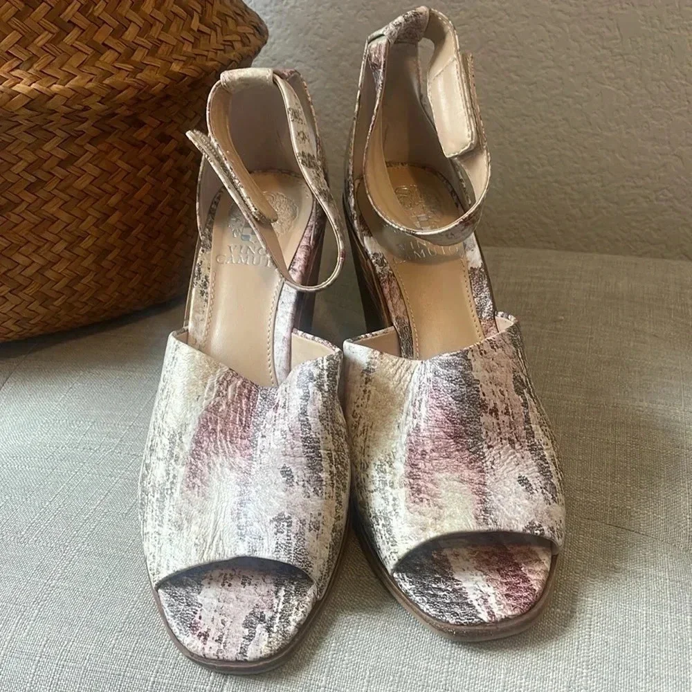 Vince Camuto size 8M ankle strap leather wedge heels
